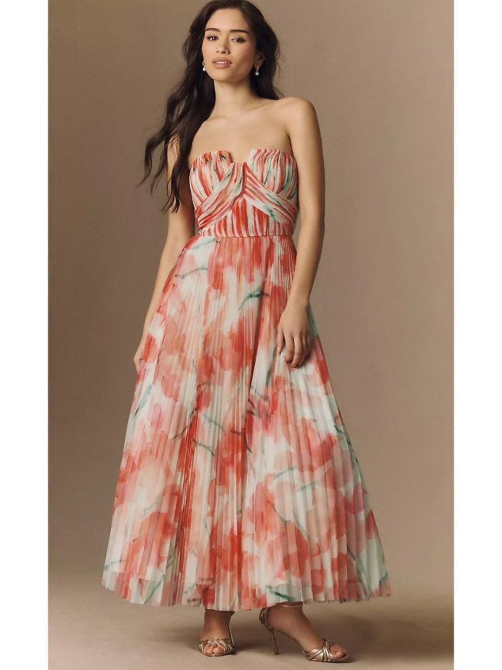 Anthropologie Hutch Corene Strapless Floral Tulle A-Line Midi Dress Size  2
